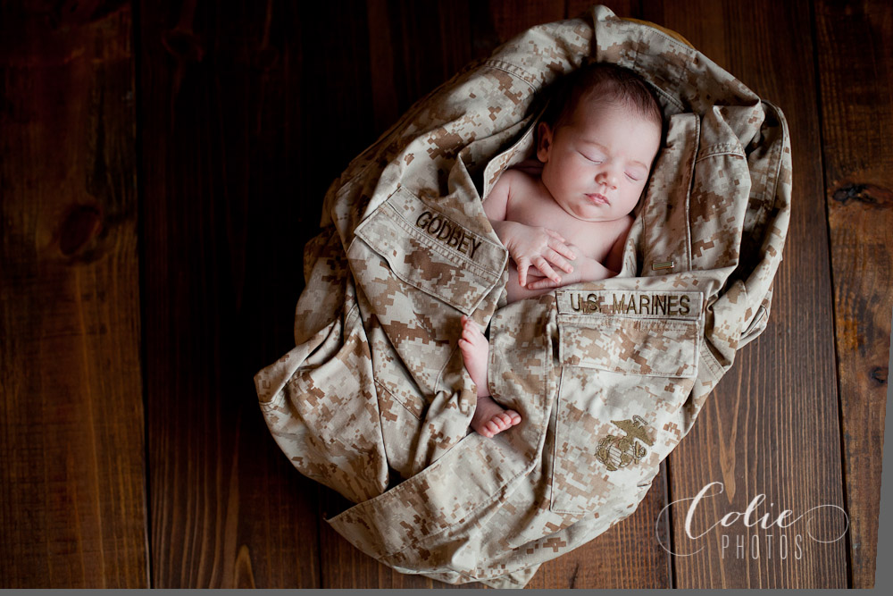newborn in USMC marine cammies